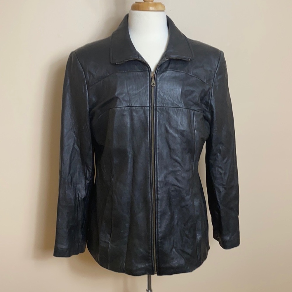Women’s Black Leather Coat by Leathered Limited. Size 2XL